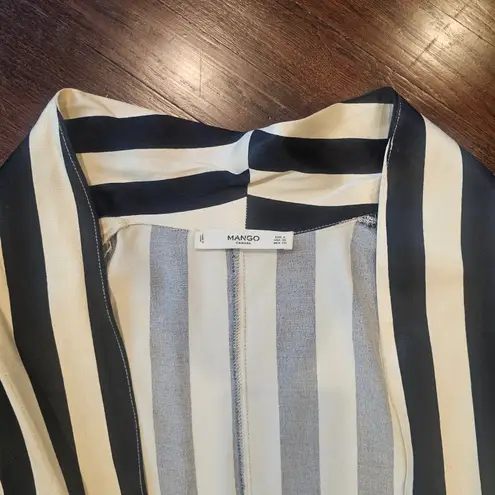 Mango  Black and White Striped Trench Coat