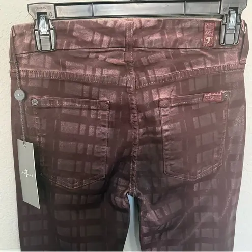 7 For All Mankind  7FAM Burgundy Plaid Laser Wax Coated Skinny Pants Jeans 26 NEW