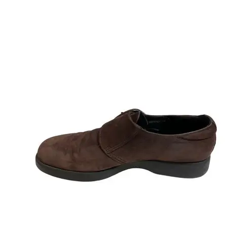Ecco Nubuck Suede Brown Leather Monk Strap Buckle Dark Brown Suede Women