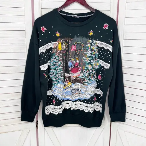 Vintage 90s Nutcracker Christmas Puff Paint Sweatshirt Black Womens Medium