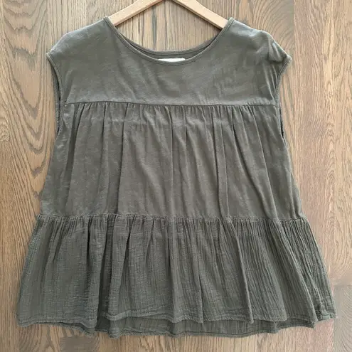 Velvet By Graham And Spencer Anthropologie Tiered Gauze Top Olive Green Medium