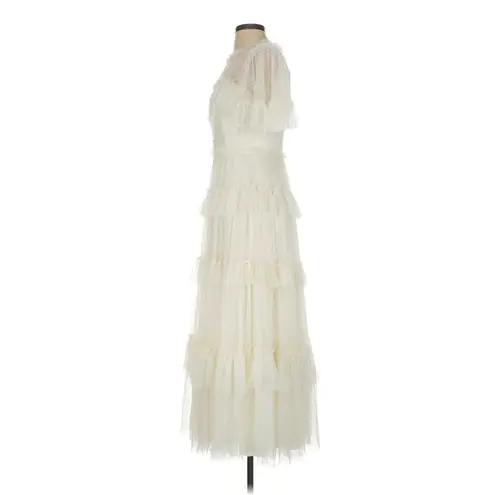 NWT Ivy City Co Whimsical Gown in White Embroidered Tulle Ruffled Maxi Dress S