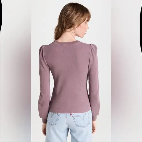 AMO Girly Thermal Top Bloodstone Purple Puff Shoulder Sleeve Sz L Size L