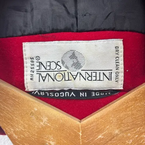 International Scene Vintage Red Wool Patchwork Jacket Womens 9 / 10 Artsy Coat