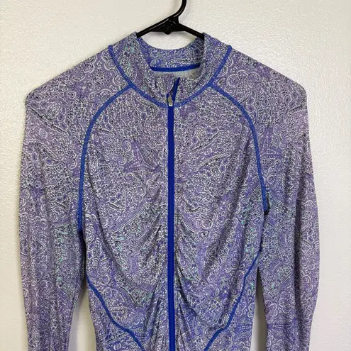 Coolibar Atitlan Swim Jacket Womens Small Purple Ruched Beach Full Zip UPF UV