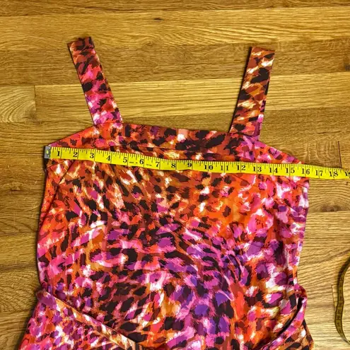 Natori Women’s Small Pink Ombré Animal Print Cheetah Midi Dress Square Neck Cute