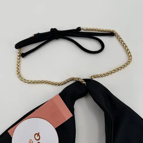 PILYQ PQ SWIM Gwen Bikini Top Size Medium NWT Black Gold Chain Swim Glam Halter