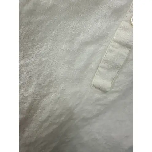 Sundance Womens White Linen Top Size M Pockets Quarter Button Boho Casual