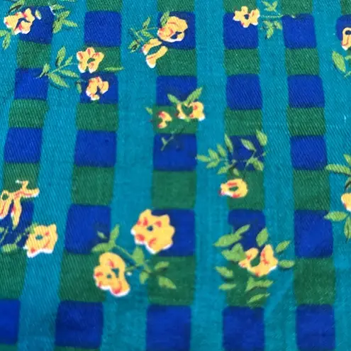 Rhythm Blue Vintage 90s Checker Flower Green Sleeveless Denim Size Medium