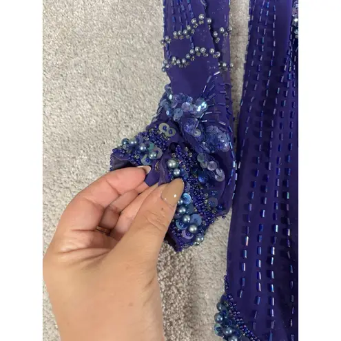 carlei lei sheer hand beaded vintage blouses scallop hem purple size 10