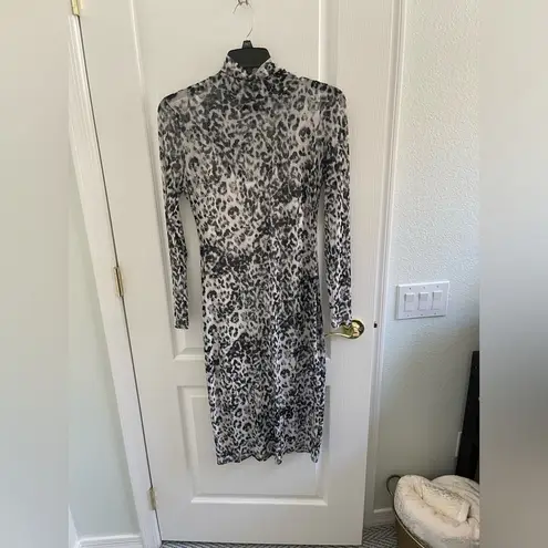 TDC Leopard Print High Neck Long Sleeve Knee Length Bodycon‎ Dress Size Large Black