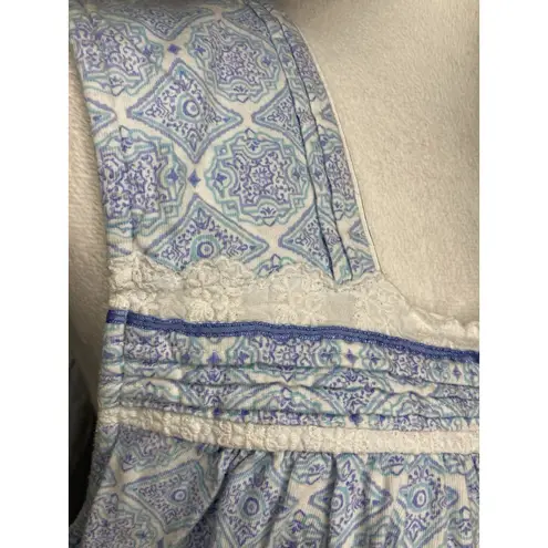 Eileen West Nightgown Blue Ballet Sleeveless Babydoll Lace Trim Cotton Size XL