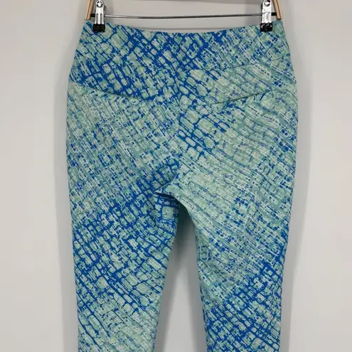 IBKUL Ankle Pants Womens Size 6 Blue Aqua Print Stretch Golf Resort Activewear