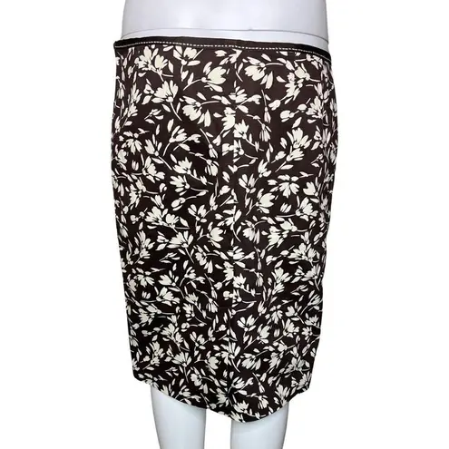 Ralph Lauren Lauren  Skirt Women 4 Petite Brown White Floral Flower Pencil Preppy