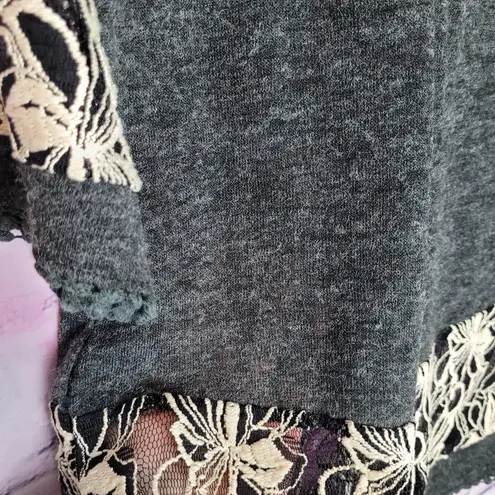 Anthropologie  A'REVE CHARCOAL GRAY OPEN LACE TUNIC BOHO BLOUSE S