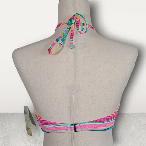 Hobie NWT Salt Air Stripe Keyhole High Neck Bikini Top Size Large