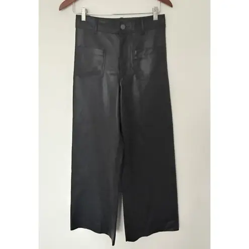 ZARA  Blogger Fave Black Faux Leather High Rise Wide Leg Cropped Marine Pants 6