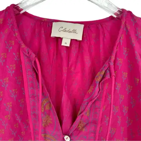 Cleobella  Amari Puff Sleeve Button Front Boho Blouse in Pink Medium