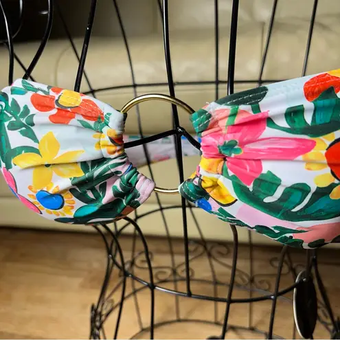 Lulu's Pink and Green Tropical Bandeau Bikini top size XS