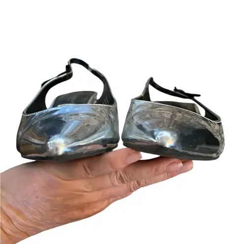 Christian Siriano Sage Kitten Heel Silver Slingback Black Bow pointy toe Holiday Size 9