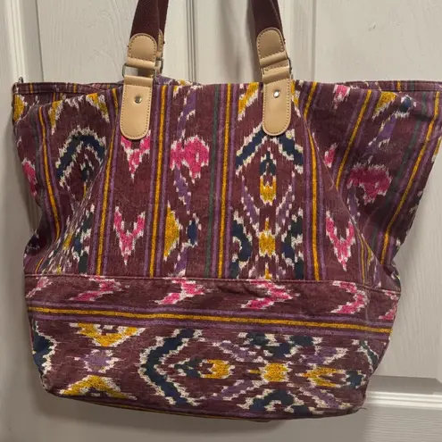Aztec Print Boho Tote Bag with Snap Closure Pink