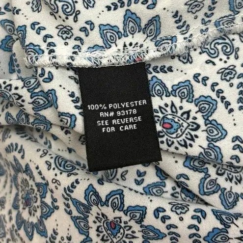 Premise White Blue Paisley Floral Print Crew neck Short Sleeve Blouse Top Size L