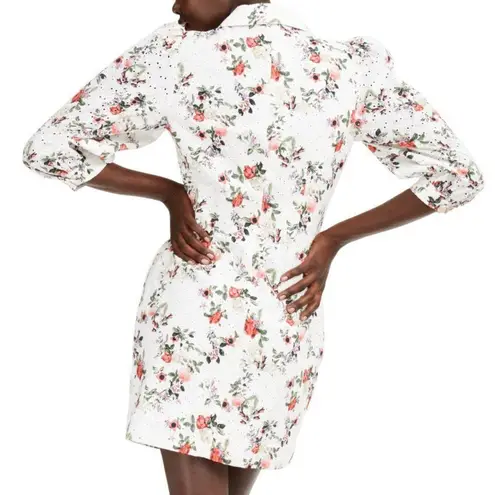 INC  International Concepts White Floral Eyelet Puff Sleeves Shirt Dress Size 14