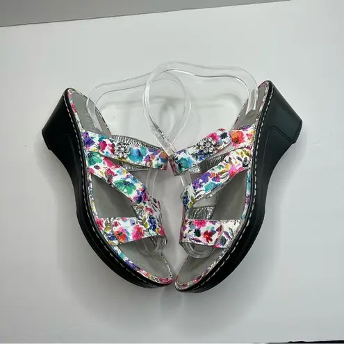 Alegria White Floral Wedge Shoes with Clear Strap