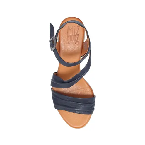 Miz Mooz Womens Black Leather Ruched Ankle Strap Block Heel Sandals Size 40/9