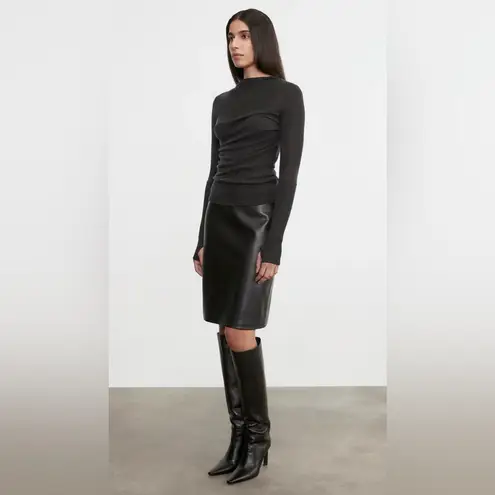 Enza Costa KNEE LENGTH LEATHER SKIRT, size S/1 Black