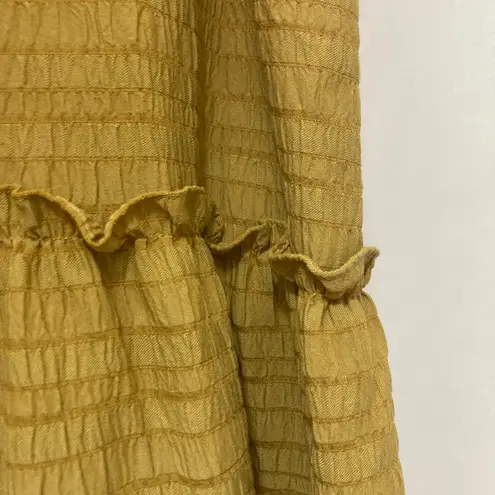 Carly Jean Los Angeles Mustard Yellow Sleeveless Ruffle Trim Tiered Shift Dress