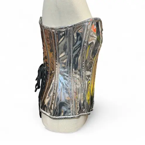 Top Drawer by Daisy Corsets Silver PVC Overbust Corset Rave Festival Large