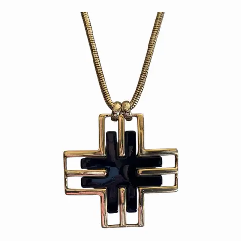 Jules Smith Twitter Cross Statement Necklace Sleek Black Enamel Yellow Gold NWT