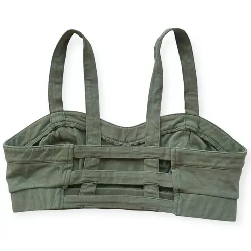 American Eagle Cage Strappy Back Cut Out Bralette Olive Green Unlined Size Small Soft Stretchy