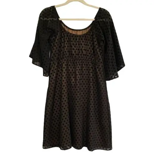 Judith March Black Polka Dot Dress Size Small Off the Shoulder Velvet Burnout