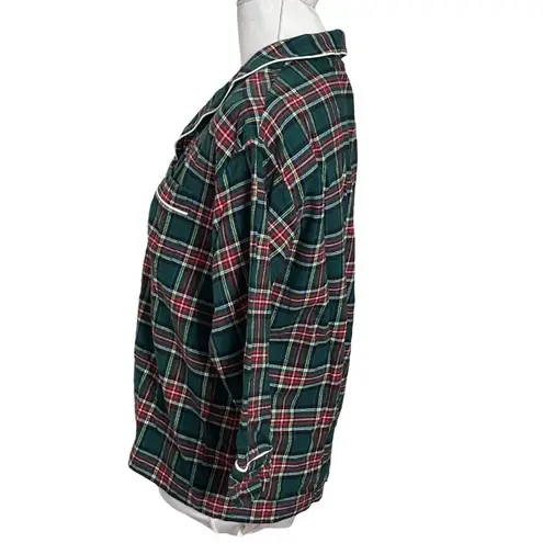 Sleepy Jones Marina Flannel Pajama Top Women’s Size XS Plaid Cotton 3/4 Sleeve Green