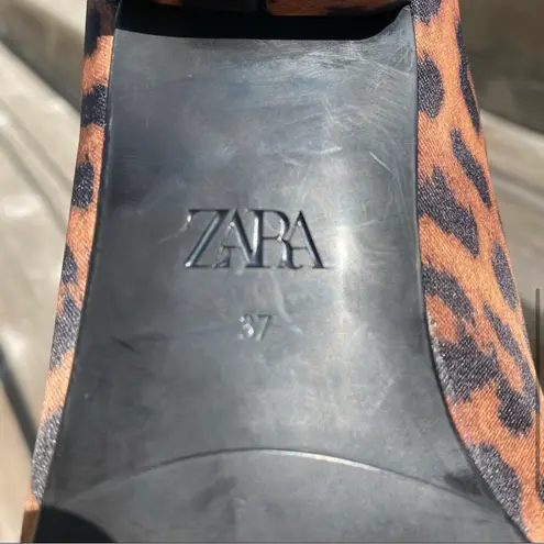 ZARA Leopard print with black cap toe slip on flats 6.5