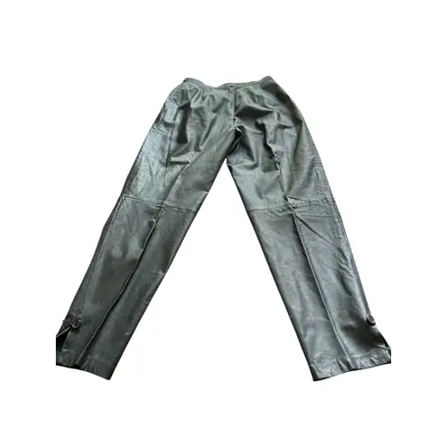 Carlan vintage Leather Pants Womens Silver black Relaxed Fit Button Detail Gray Size 10