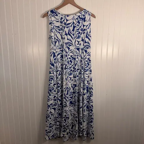 Perceptions A-Line Sleeveless Formal Women’s White & Blue Midi Dress Size Medium