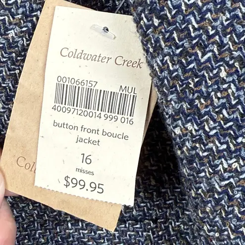 Coldwater Creek Button Front Boucle Jacket Women's 16 Gray Black Career Work NWT