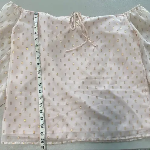 WAYF Nordstrom Pink Off-the-shoulder pink gold bow puff sleeve chiffon top Large