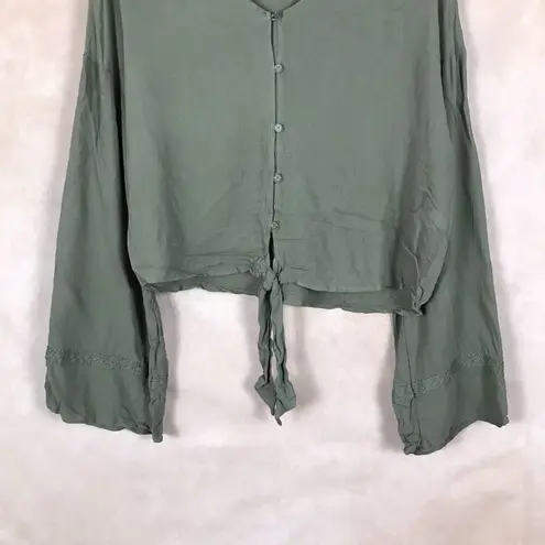 FRESHMAN Dark Green Tie Bottom Boho Top NEW LARGE