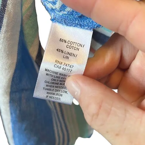 Natural Reflections Natural Life Striped Sleeveless Top Blue Orange V Neck Casual