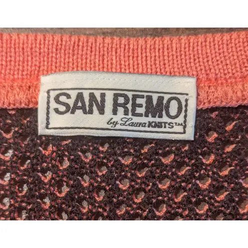 Vintage San Remo M Peach Brown Polka Dot Short Sleeve Cardigan Red Size M