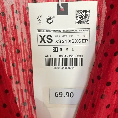 ZARA NWT  Polka Dot Midi Dress Red and Black Size XS Ruffle Cute Holiday