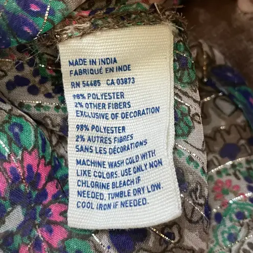 American Eagle Sheer Long Elastic Sleeve Cream Gold Blue Green Top S