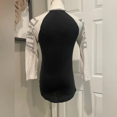 PINK - Victoria's Secret  Silver Sequin Baseball Tee Shirt Top Size Extra Small