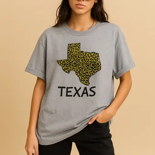 Oversized Gray Texas Leopard Print Graphic T