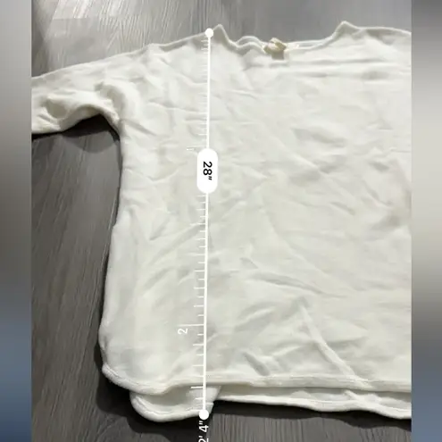 Michael Kors Off White Cream Knit Shark Bite 3/4 Sleeve Pullover Sweater Sz M Size M