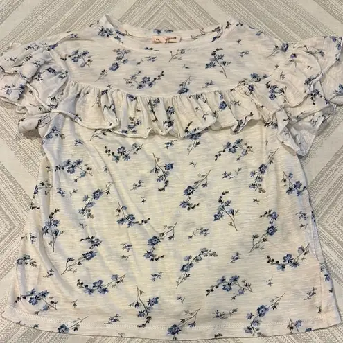 Rebecca Taylor Women’s Blue Floral Ruffle Sleeve Top - Size XS